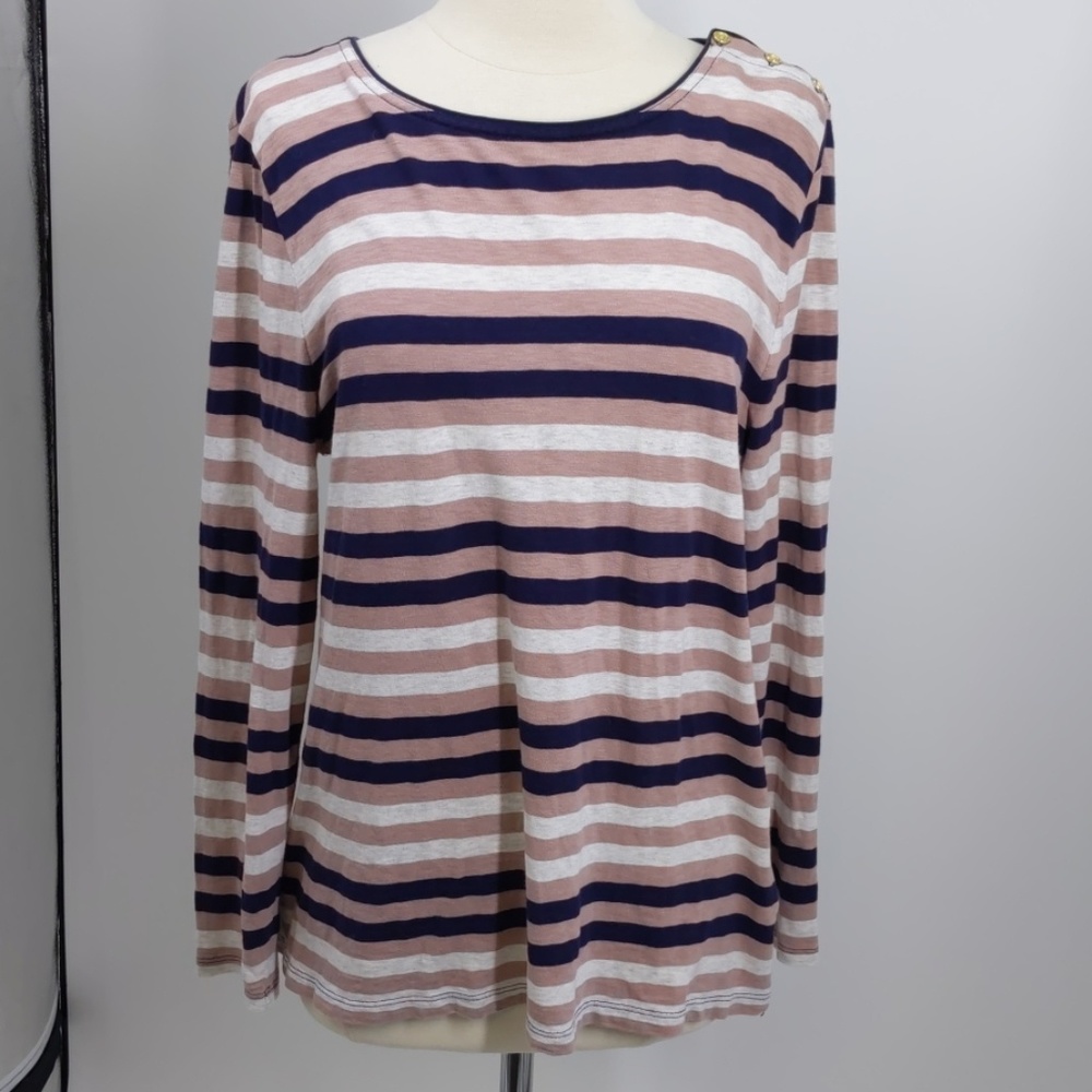 ZJ. Crew tan, white, black striped knit top-sz XL